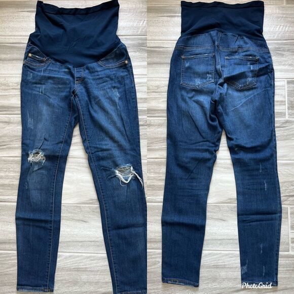 Led Luxe Maternity Jeans Blue With Rips Size 24 - Picture 1 of 4